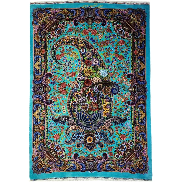 تمام ابریشم نقشه بته جقه مادر بچه اصل قم