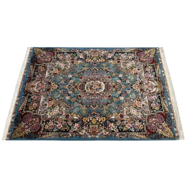 بافت هنرمندانه فرش سالاری طرح بوستان مهر تبریز با گره‌های منظم و دستباف – esilkcarpet.com