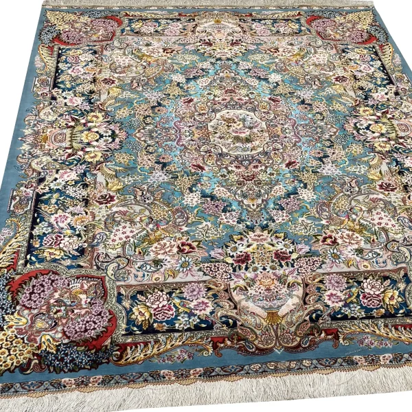 ترکیب رنگ‌های زنده و طبیعی در فرش سالاری طرح بوستان مهر تبریز – esilkcarpet.com