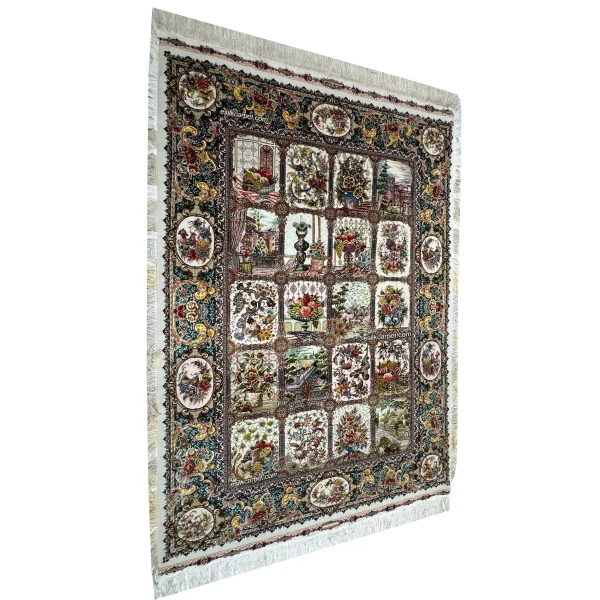 فرش نفیس تبریز، قالیچه گلستان جدید سه‌بعدی، بافتی سنتی با طراحی مدرن و خلاقانه esilkcarpet.com