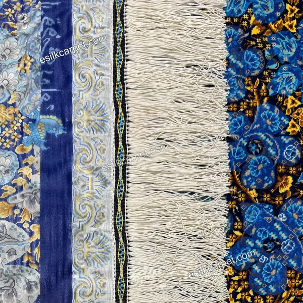 فرش چرخش افلاک سرمه‌ای تمام ابریشم قم سایز 127*79 سانتیمتر - esilkcarpet.com