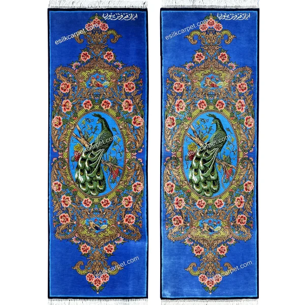 خرید بدون واسطه تابلوفرش‌ طاووس آبی سرمه‌ای ابریشم اصل