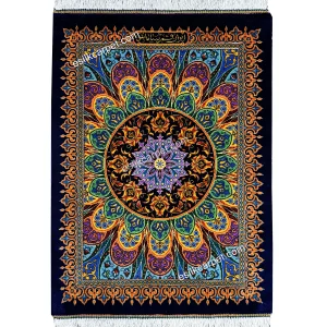 تابلوفرش ابریشم ترنج سرمه‌ای،زیرتلفنی خاص برای دکوراسیون 58*42سانتیمتر، کد محصول B149