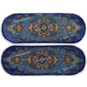 فرش ابریشم جفت بیضی ترنج آبی 30*90سانتیمتر