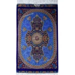 فرش ترنج زمینه آبی، لور بنفش 58*98سانتیمتر، فرش دستباف زیبا و منحصر به فرد، برای منزل شما. مشاهده بیشتر در esilkcarpet.com