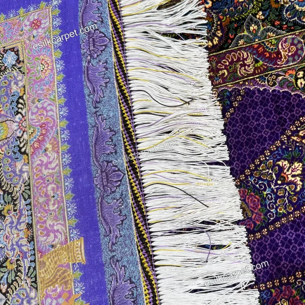 فرش نقشه ترنج زمینه بنفش تمام ابریشم قم سایز 125*79 سانتیمتر - esilkcarpet.com
