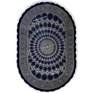 فرش ابریشم بیضی لوکس طرح گنبد سرمه‌ای 133*200سانتیمتر، کد محصول B128