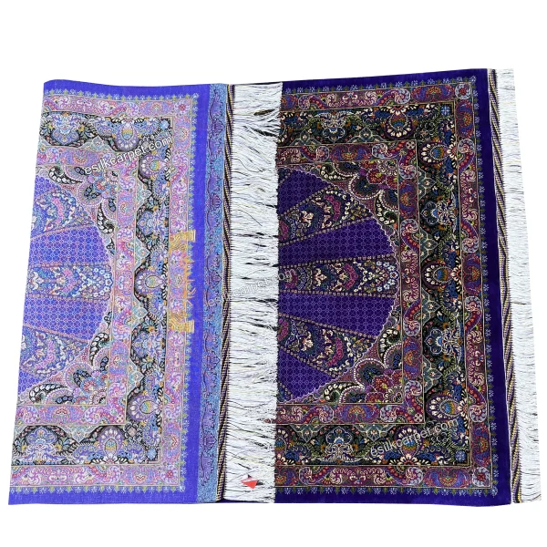 فرش نقشه ترنج زمینه بنفش تمام ابریشم قم سایز 125*79 سانتیمتر - esilkcarpet.com