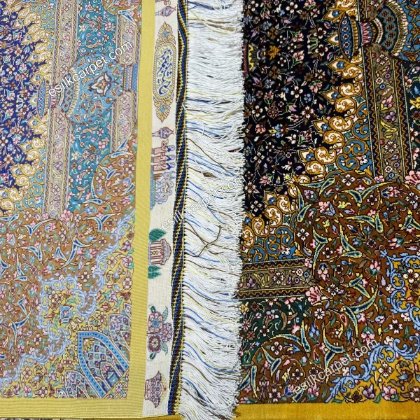 این فرش دستباف ترنج لور خردلی 81*128 سانتیمتر تمام ابریشم قم نه تنها زیباست، بلکه دوام و کیفیت آن را می‌توان در هر گره لمس کرد.
