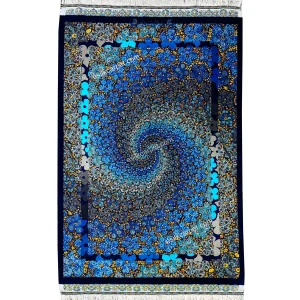 فرش چرخش افلاک سرمه‌ای تمام ابریشم قم سایز 127*79 سانتیمتر - esilkcarpet.com