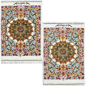 زیرتلفنی تمام ابریشم طبیعی لچک ترنج کرم دکوراتیو 42*29سانتیمتر