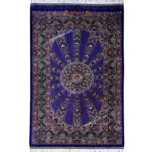 فرش نقشه ترنج زمینه بنفش تمام ابریشم قم سایز 125*79 سانتیمتر - esilkcarpet.com
