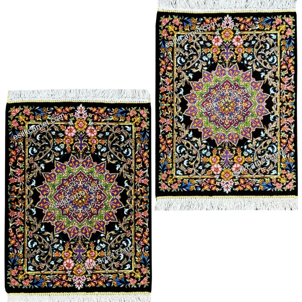 زیرتلفنی تمام ابریشم نایاب طرح ترنج قهوه‌ای سوخته 39*29سانتیمتر