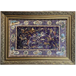 خرید اینترنتی تابلوفرش ابریشم شکارگاه بنفش سایز 135*100سانتیمتر