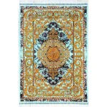 قیمت فرش ابریشم صادراتی ترنجی فیروزه‌ای لاکچری سایز 62*93 سانتیمتر