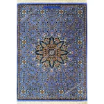 قالی ابریشم کوچک ترنجی آبی نفتی کلکسیونی سایز 65*93سانتیمتر