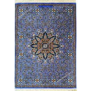 قالی ابریشم کوچک ترنجی آبی نفتی کلکسیونی سایز 65*93سانتیمتر