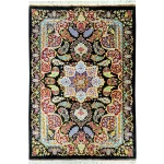 فرش تمام ابریشم اصل ترنجی مشکی، حس لطافت سایز 94*59سانتیمتر