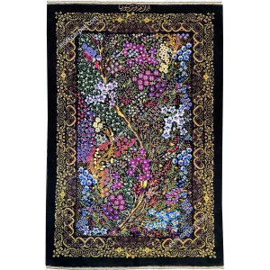 فرش ابریشم درختی مشکی نایاب در تهران سایز 89*57 سانتیمتر