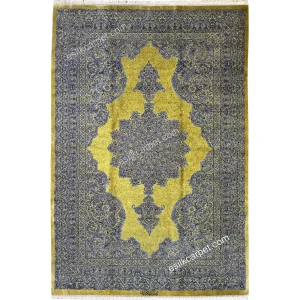 خرید فرش ابریشم دستباف لچک ترنج زیتونی با تراکم بالا، esilkcarpet.com