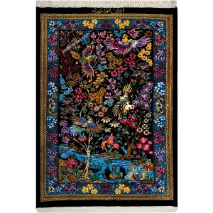 فرش تمام ابریشم دستباف طرح مرداب و پرندگان، مناسب کلکسیونرها و دکور کلاسیک – esilkcarpet.com