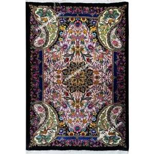 پشتی تاروپود ابریشم طرح بت‌وجقه زمینه صورتی - esilkcarpet.com