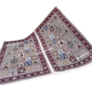 جفت ذرعونیم تمام ابریشم خشتی کرم-مسی - esilkcarpet.com