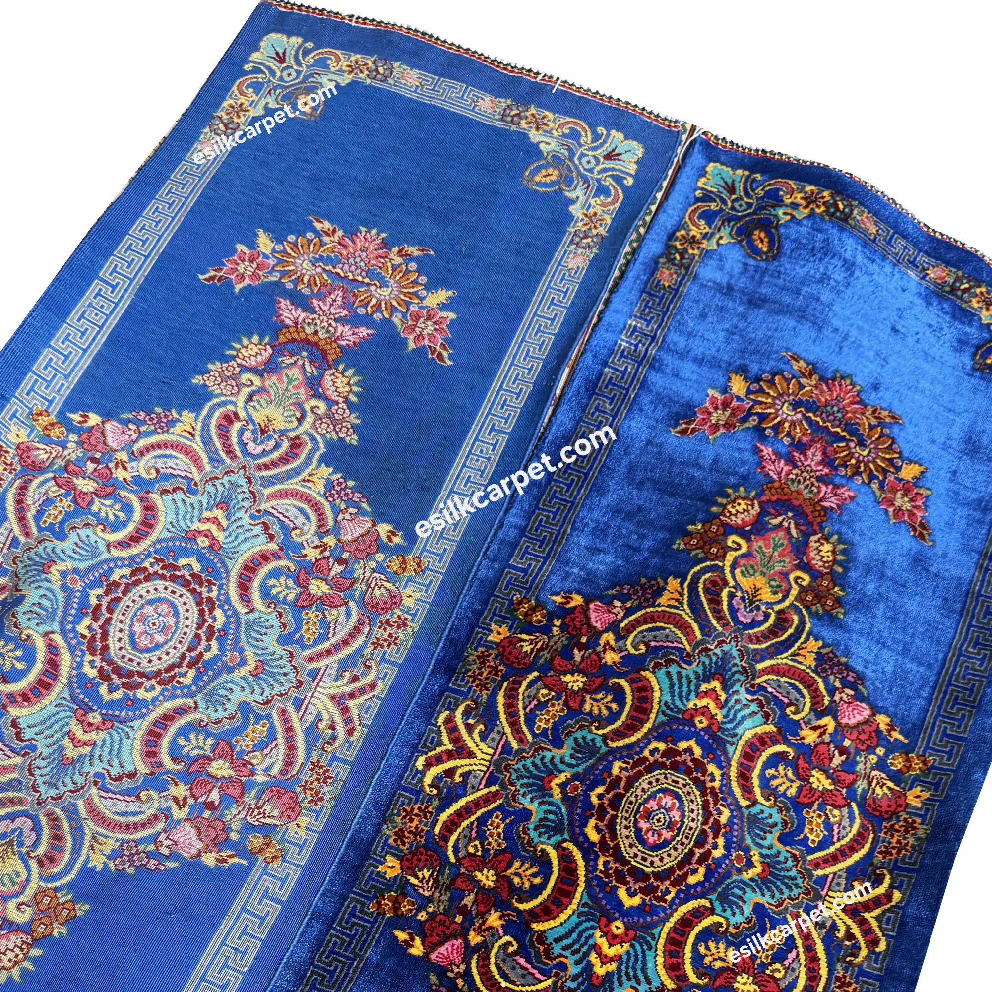 جفت تابلویی ستونی تاروپود ابریشم سرمهای لوکس - esilkcarpet.com
