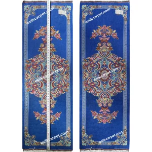 جفت تابلویی ستونی تاروپود ابریشم سرمه‌ای لوکس - esilkcarpet.com