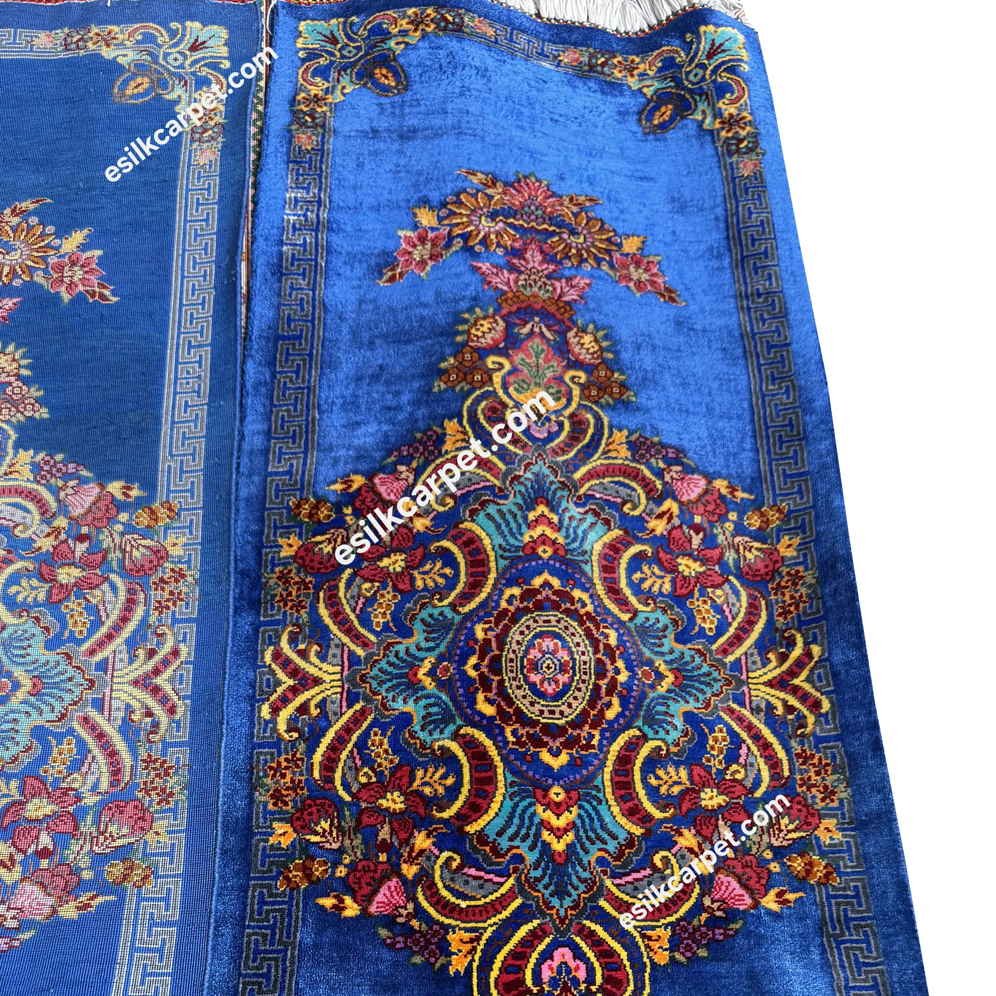 جفت تابلویی ستونی تاروپود ابریشم سرمهای لوکس - esilkcarpet.com