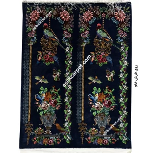 تابلوفرش ستونی طوطی‌ولوستر آبی‌نفتی - esilkcarpet.com
