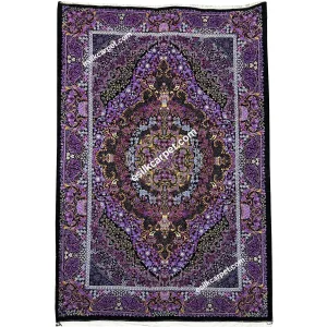 ذرع‌وچارک تاروپود ابریشم بنفش-مشکی - esilkcarpet.com