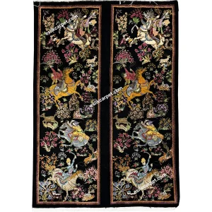 شکارگاه تاروپود تمام ابریشم زمینه مشکی - esilkcarpet.com